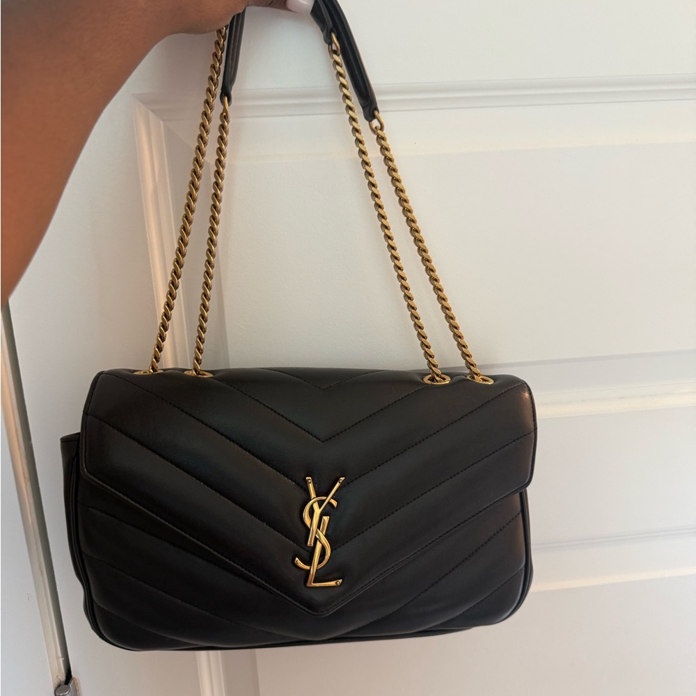 Yves Saint Laurent Black and Gold Quilted Shoulder Bag